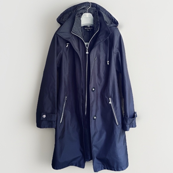 Novelti Waterproof Lining Rain Jacket  Outdoor Hooded PolkaDot Trench Raincoat 8 - Picture 1 of 16